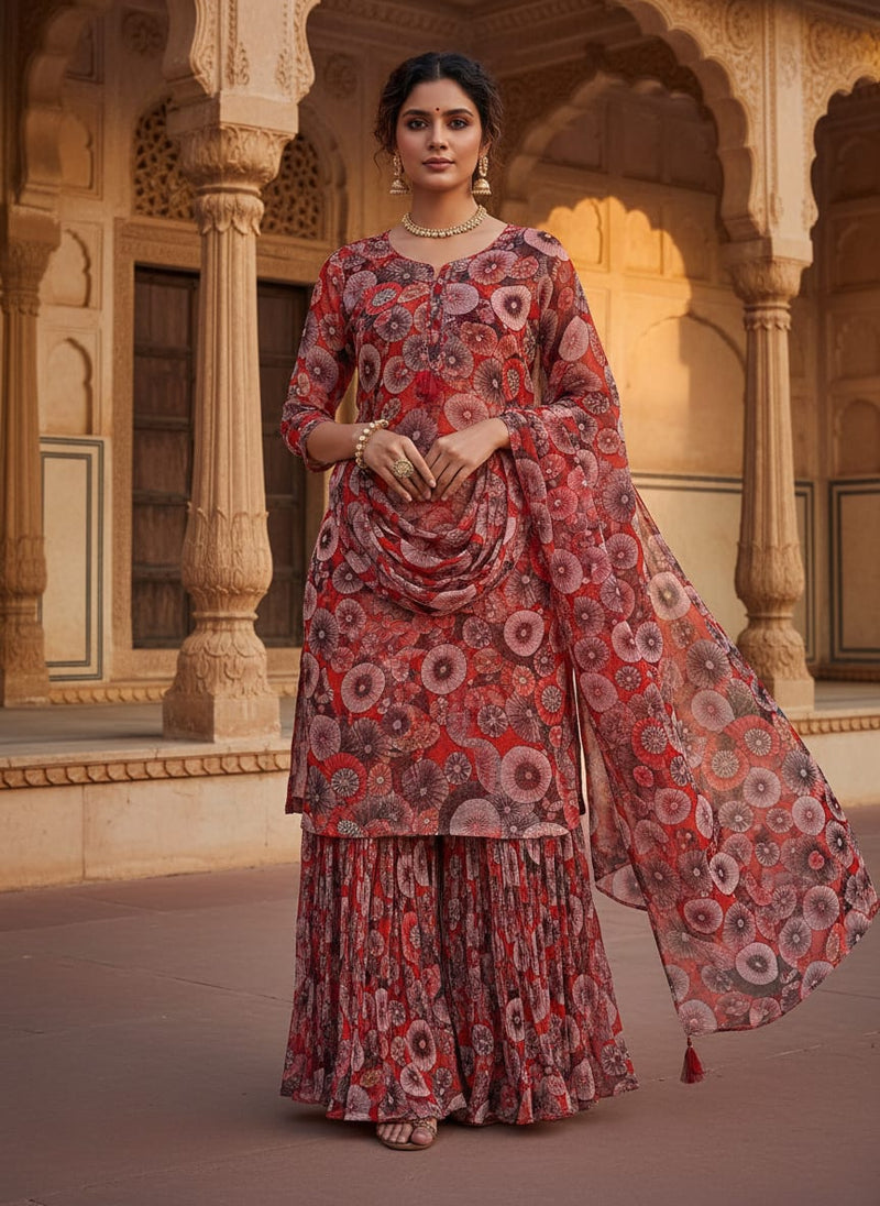Glam Polished Multicolour Rounded Digital Printed Fabric - Pure Chiffon