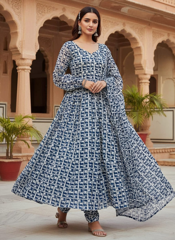 Preppy Paper Art Seamless Pattern Digital Printed Fabric - Pure Chinon - Anarkali Kurta Set Lookbook - PC-0-TA0167-106 - alternate view