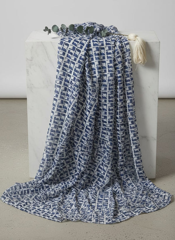 Navy Abstract Square Grid Pure Chinon Digital Printed Fabric - Fabric Editorial Studio Flatlay Lookbook - PC-0-TA0167-106