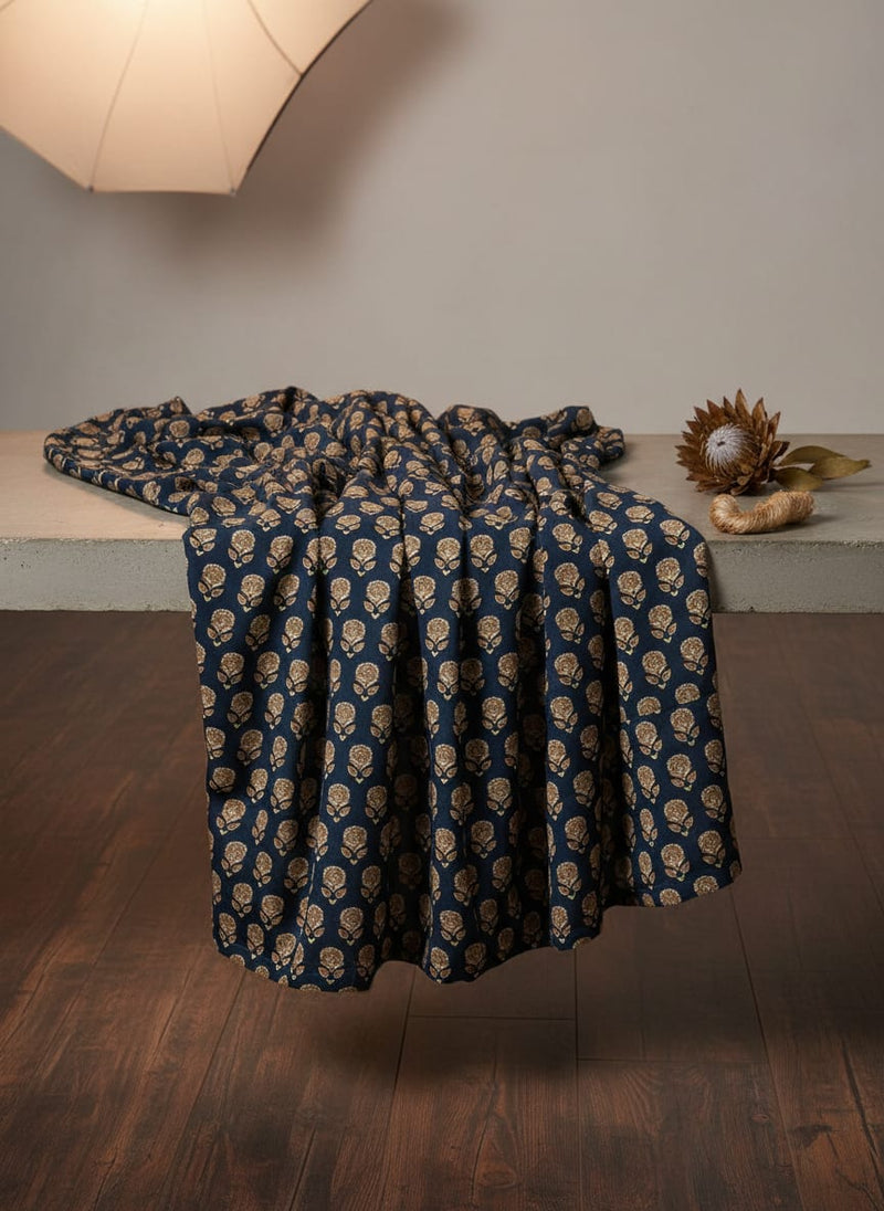 Simply Gradient Sunflower With Blue Background Digital Printed Fabric - Pure Muslin