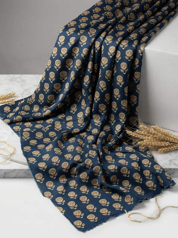Navy Ethnic Floral Buti Motif Upada Silk Digital Printed Fabric - Fabric Editorial Studio Flatlay Lookbook - US-0-TA0168-110