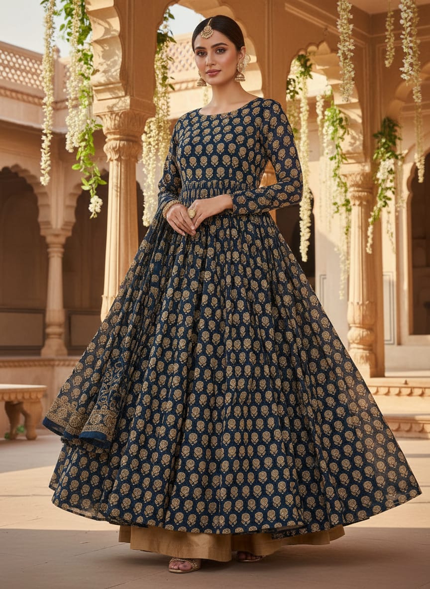 Simply Gradient Sunflower With Blue Background Digital Printed Fabric - Pure Georgette