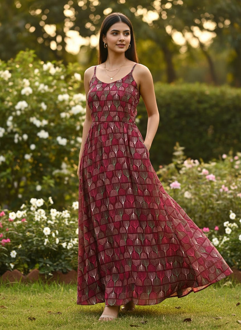 Bold Colourful Mahogany Leaf Digital Printed Fabric - Pure Georgette