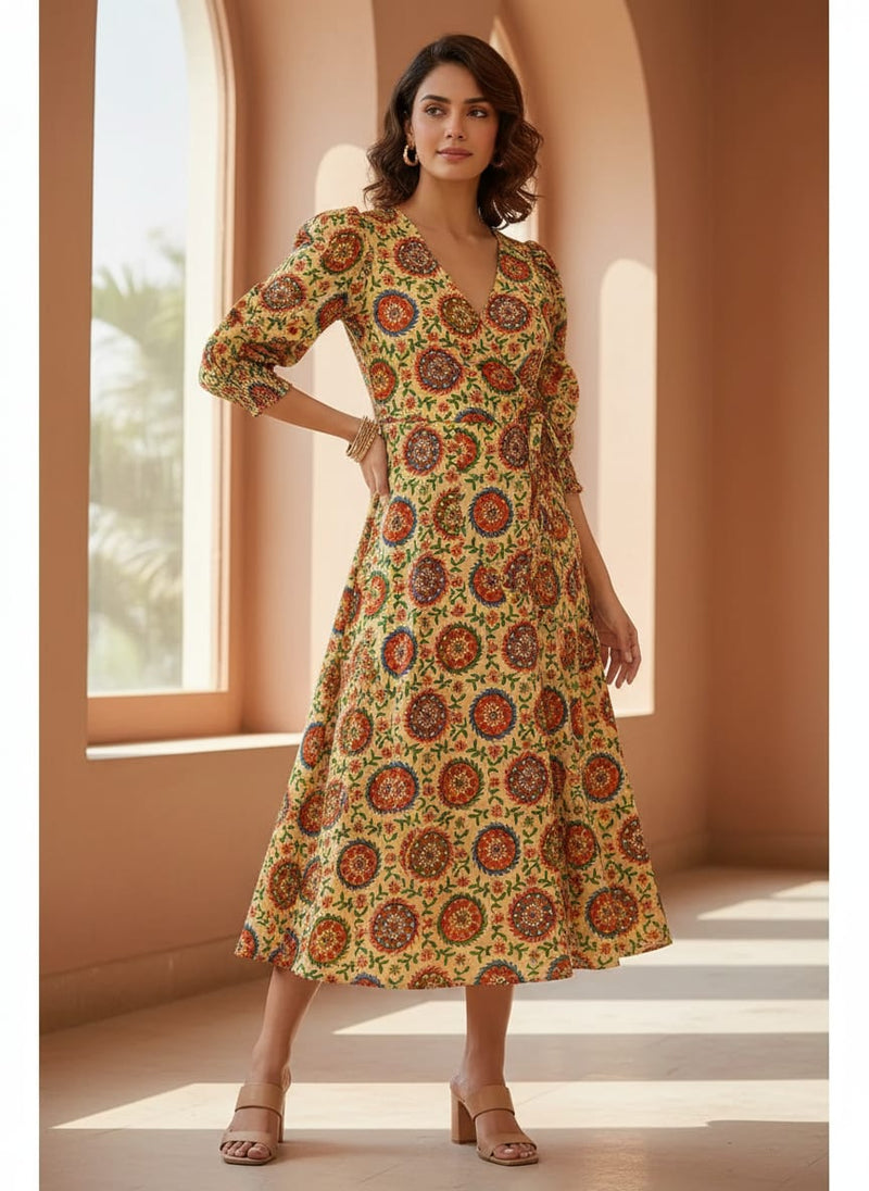 Watercolour Paint Suzani Pattern Digital Printed Fabric - Tusser Silk