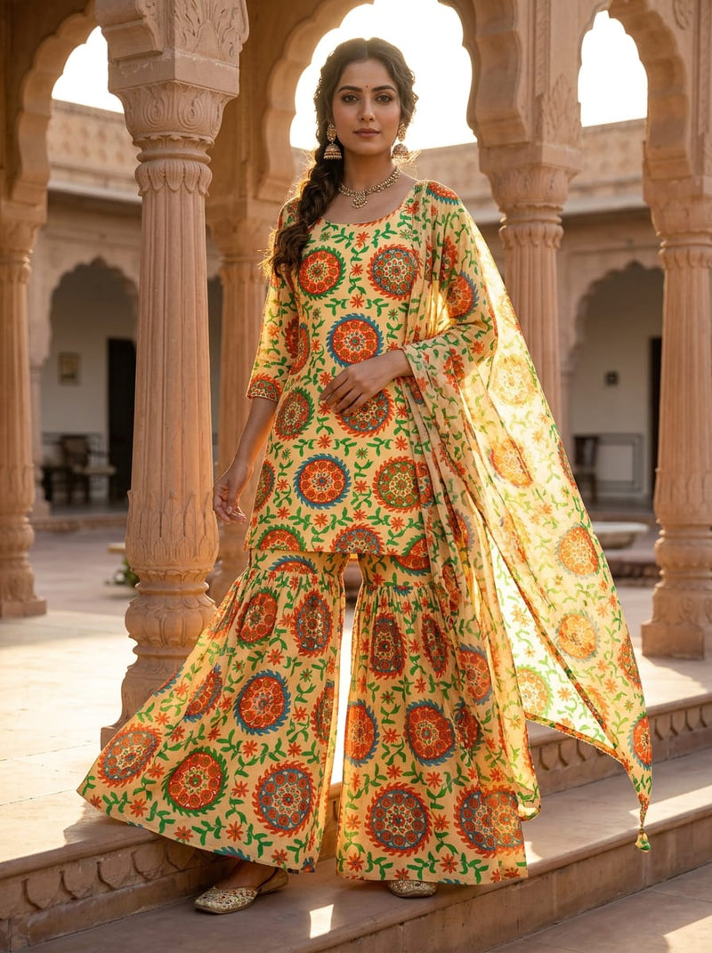 Multicolor Traditional Indian Medallion Print Upada Silk Digital Printed Fabric