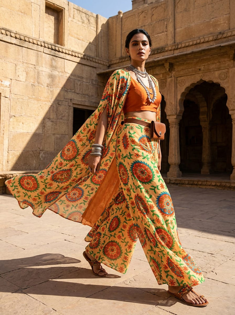 Multicolor Ethnic Medallion and Paisley Print Pure Georgette Digital Printed Fabric