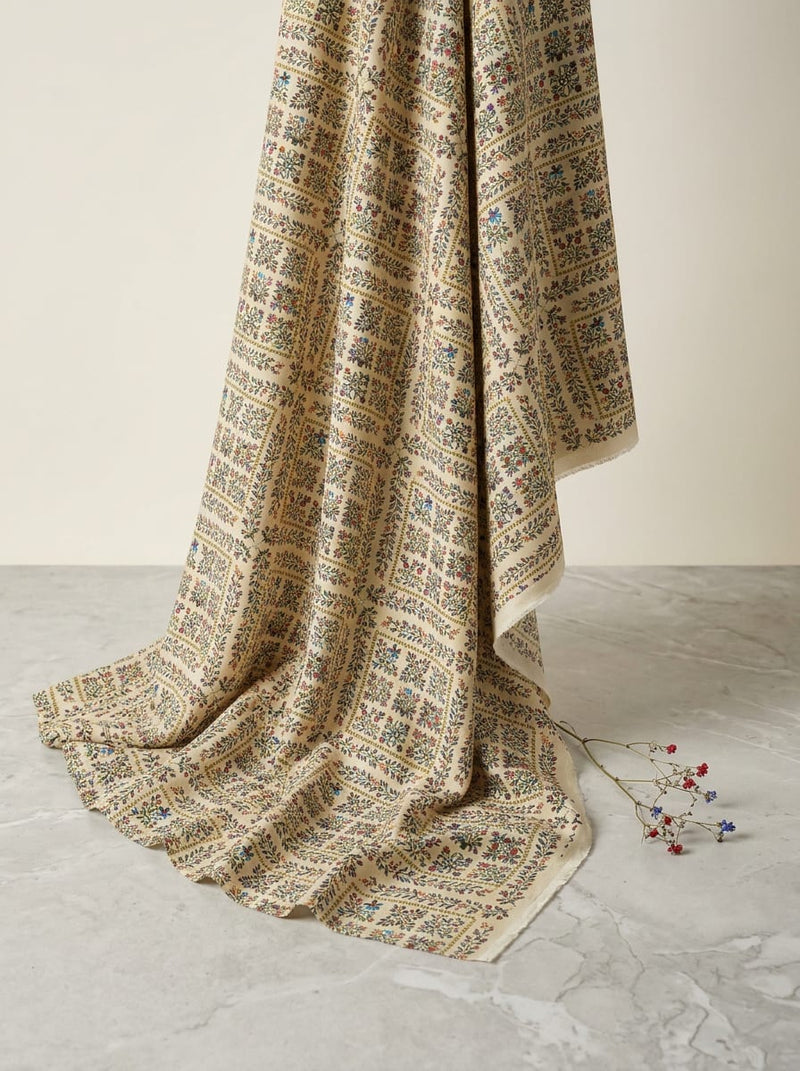 Multicolor Ethnic Tiled Ditsy Floral Kora Silk Digital Printed Fabric