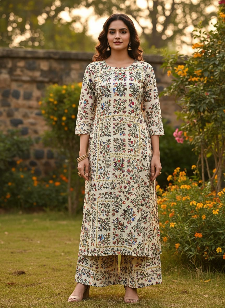 Multicolor Ethnic Ditsy Floral Jaal Muslin Digital Printed Fabric
