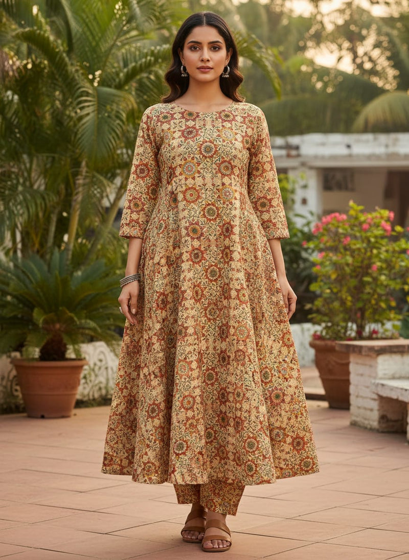 Vintage And Inspire Suzani With Leaves Digital Printed Fabric - Poly Muslin