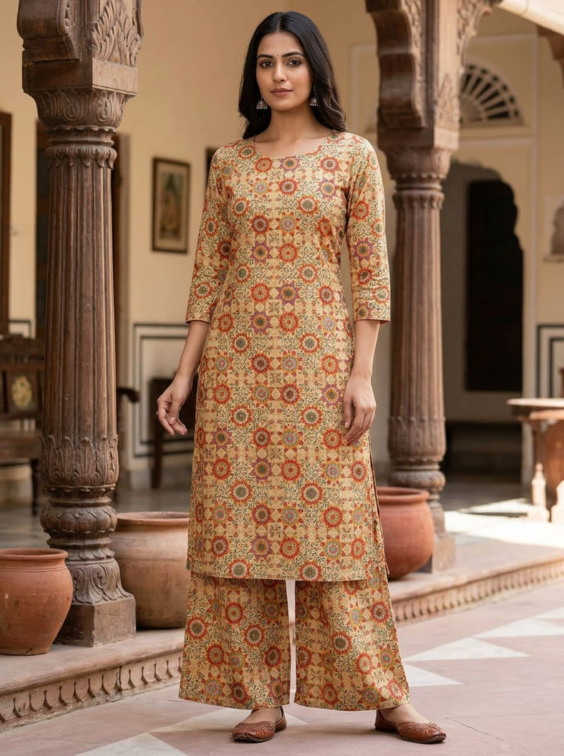 Multicolor Ethnic Geometric Medallion Pure Cotton Digital Printed Fabric
