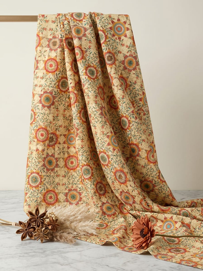 Multicolor Ethnic Geometric Medallion Pure Cotton Digital Printed Fabric