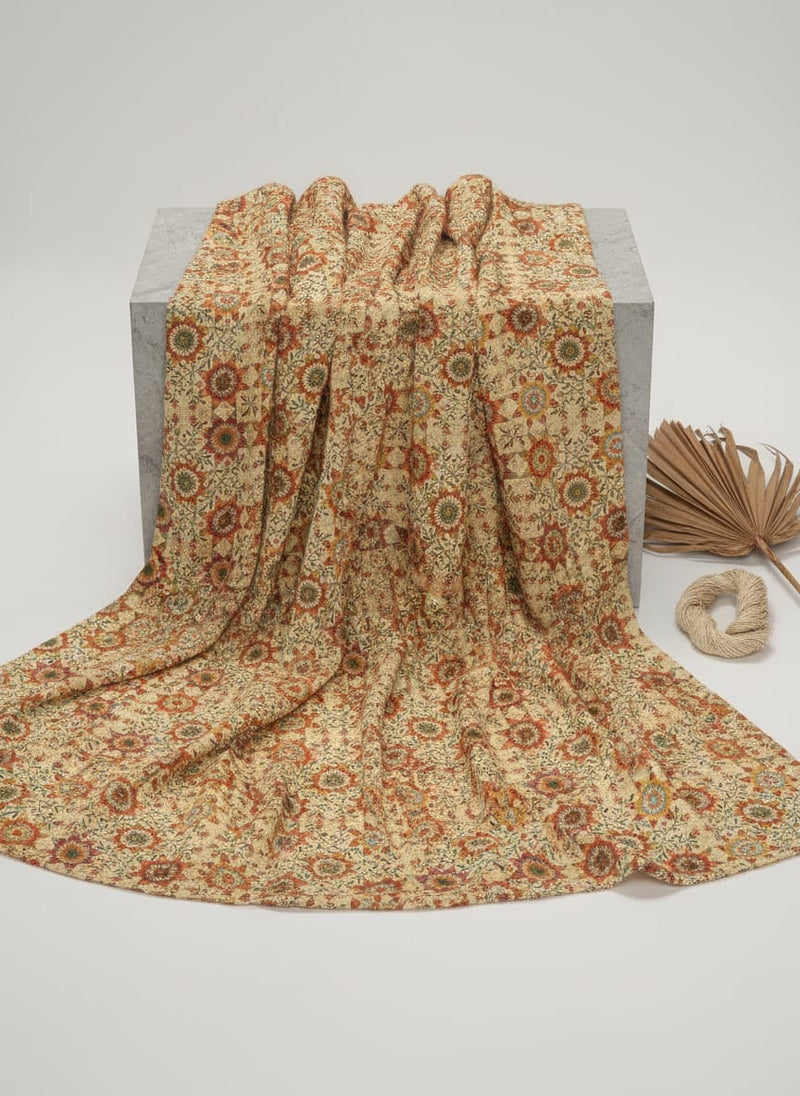 Vintage And Inspire Suzani With Leaves Digital Printed Fabric - Pure Muslin