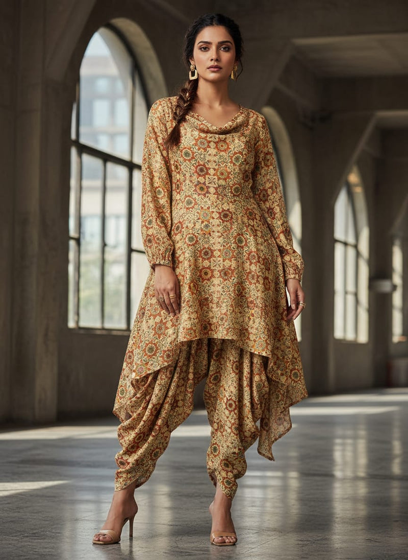 Vintage And Inspire Suzani With Leaves Digital Printed Fabric - Pure Muslin