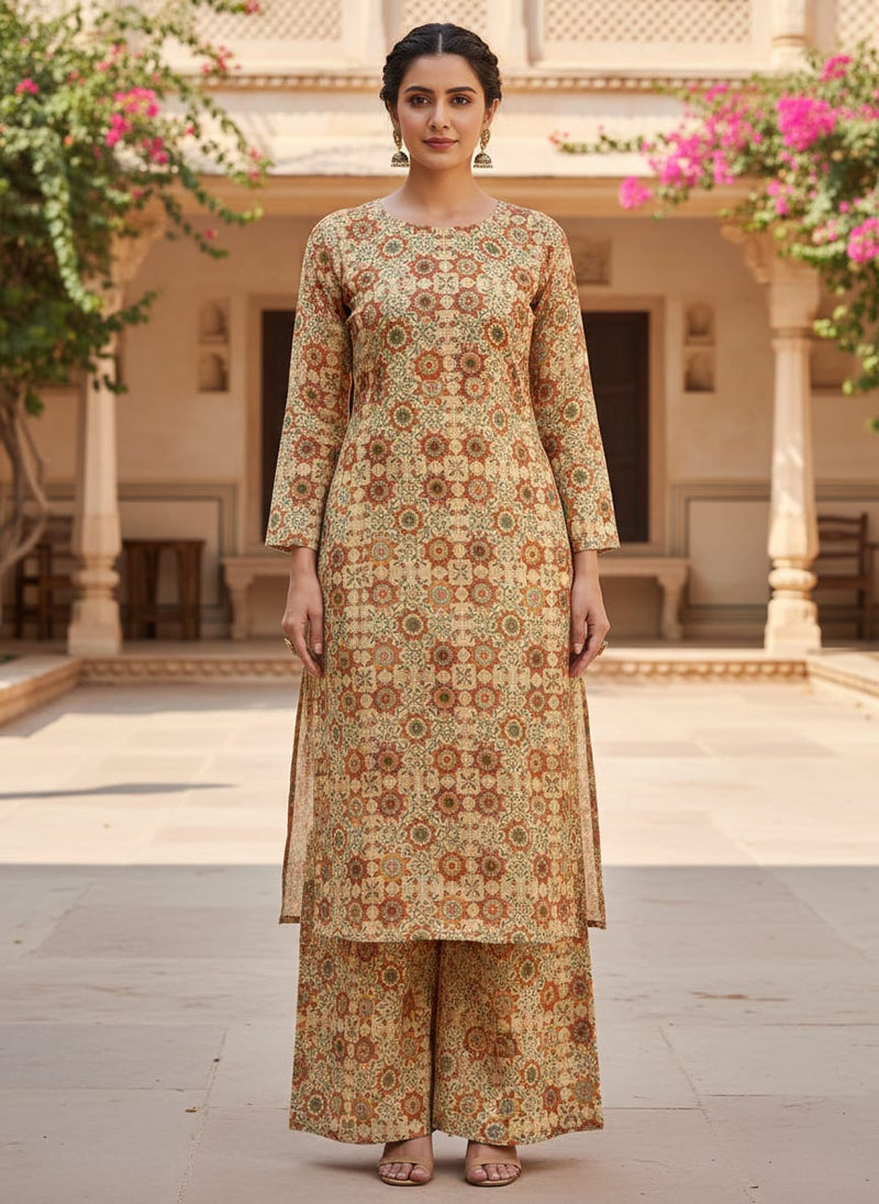 Vintage And Inspire Suzani With Leaves Digital Printed Fabric - Pure Muslin