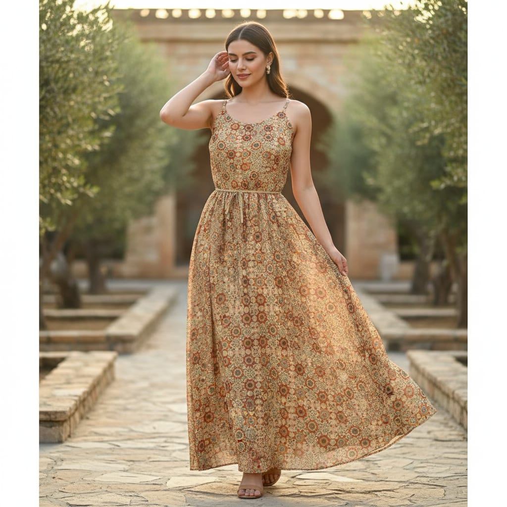 Multicolor Ethnic Geometric Mandala Pure Georgette Digital Printed Fabric