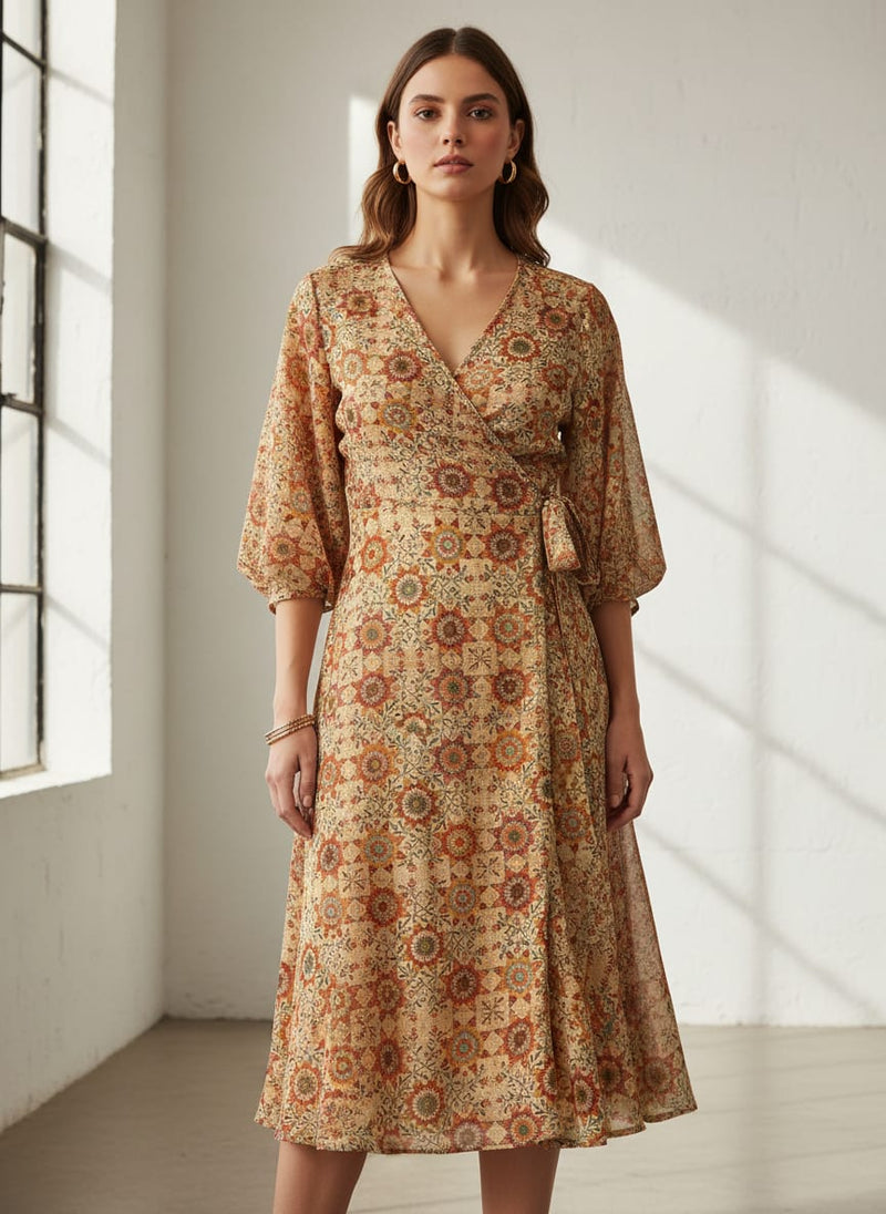 Vintage And Inspire Suzani With Leaves Digital Printed Fabric - Pure Georgette
