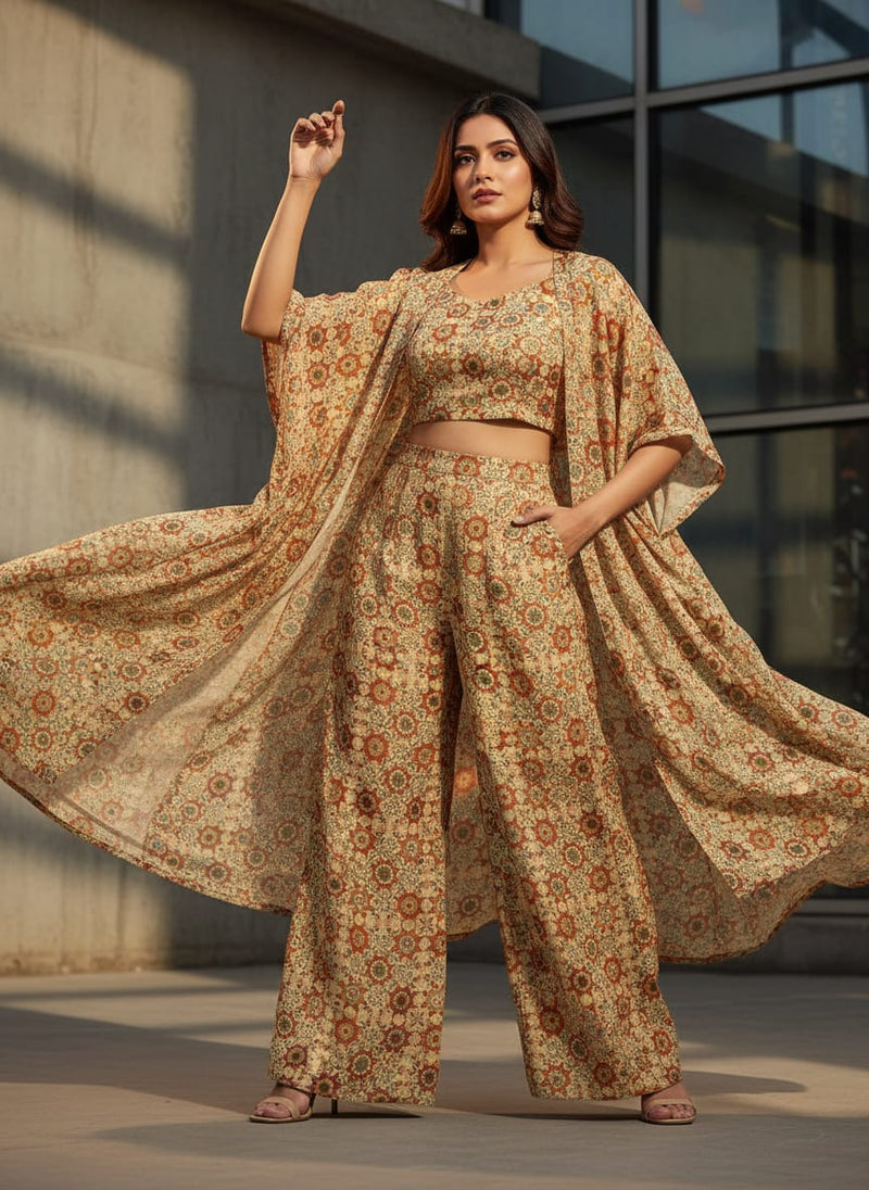 Vintage And Inspire Suzani With Leaves Digital Printed Fabric - Pure Georgette