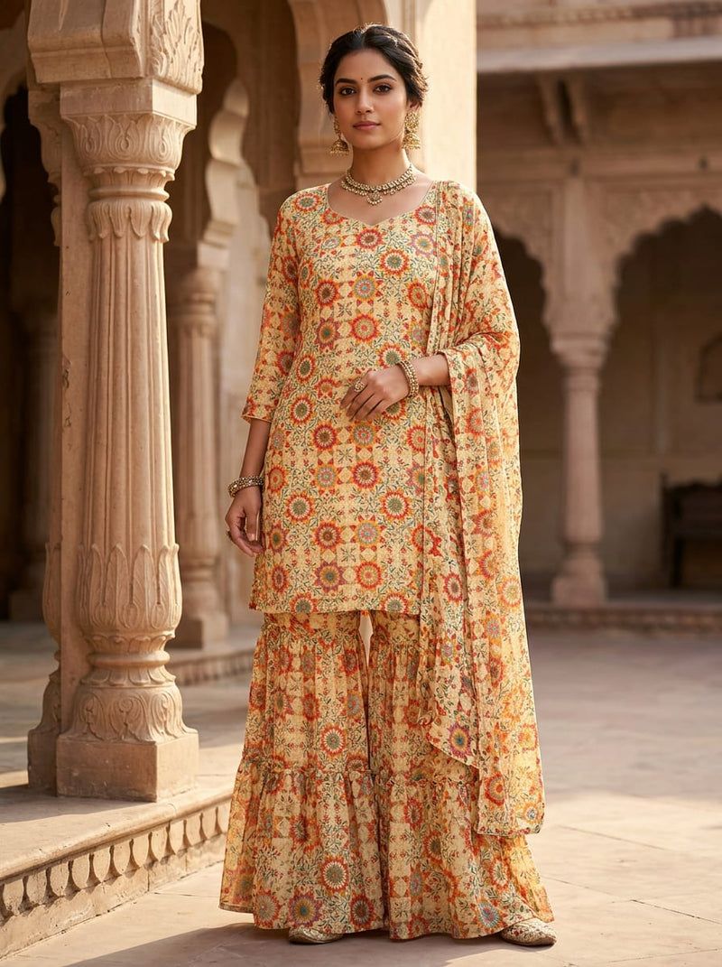 Multicolor Ethnic Geometric Mandala Pure Georgette Digital Printed Fabric