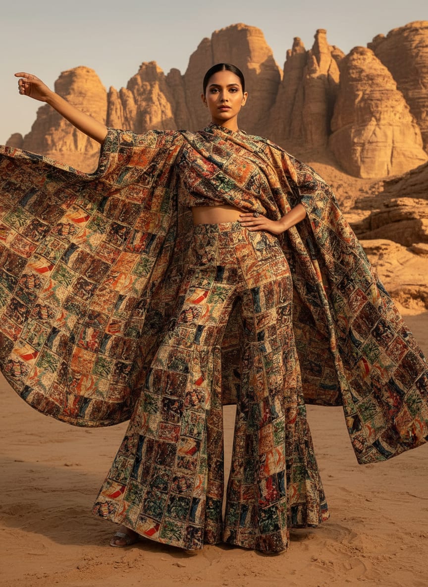 Square Hand paint Blocks Multicolour Digital Printed Fabric - Upada Silk