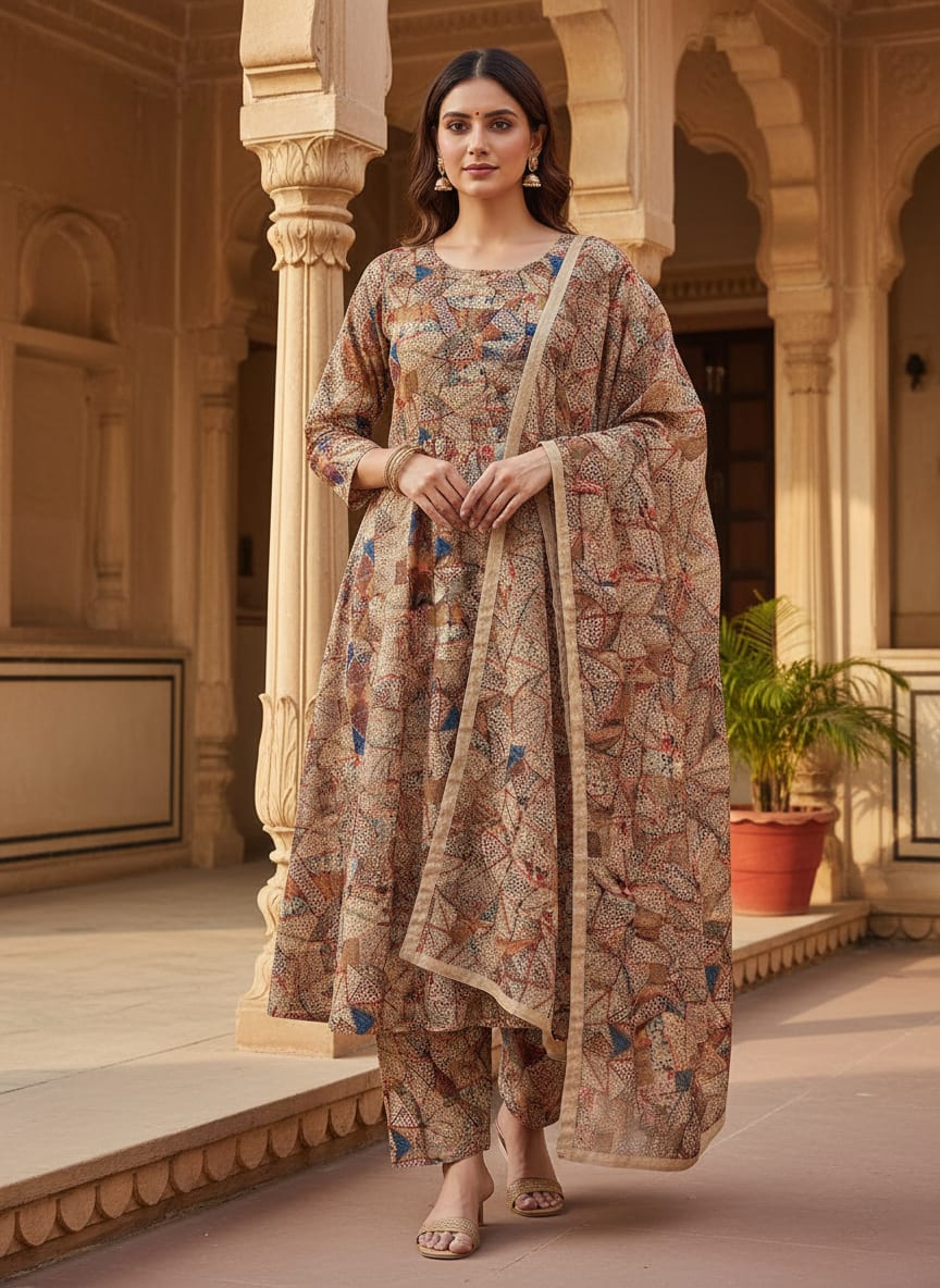 Clothes Pieces With Doted Pattern Digital Printed Fabric - Kora Silk