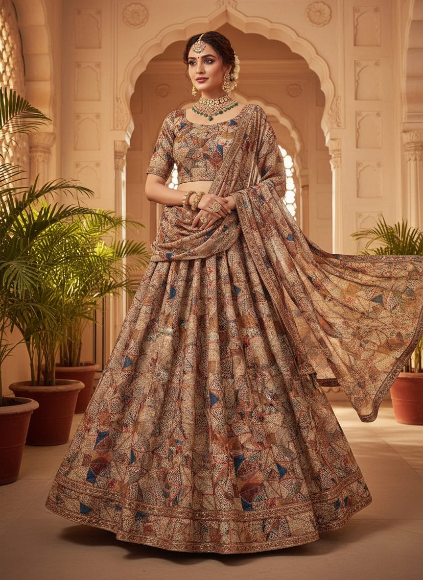 Multicolor Ethnic Patchwork Print Kora Silk Digital Printed Fabric