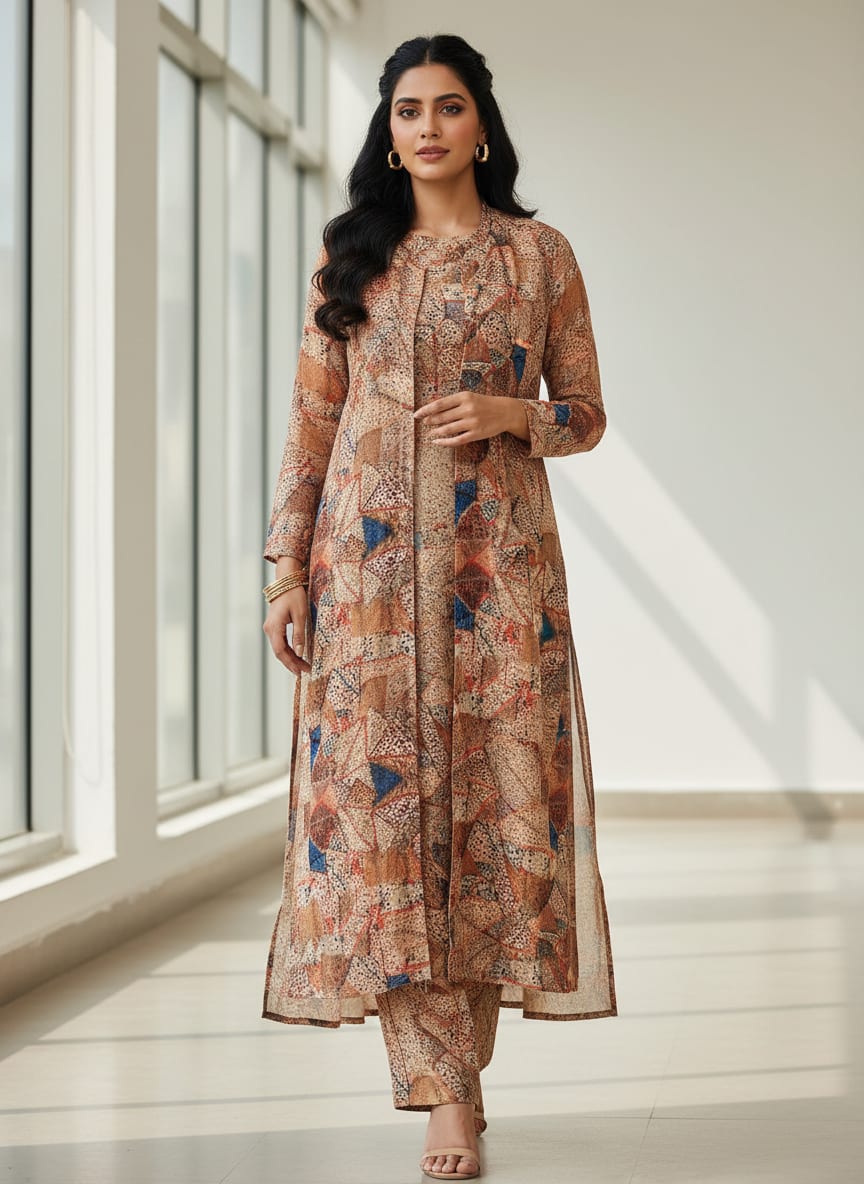 Multicolor Ethnic Patchwork Print Kora Silk Digital Printed Fabric