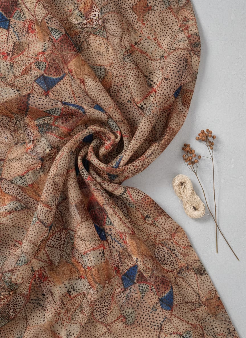 Multicolor Ethnic Patchwork Print Kora Silk Digital Printed Fabric