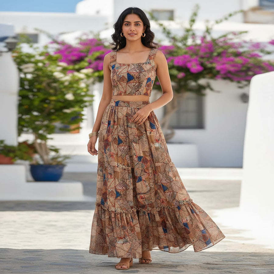 Clothes Pieces With Doted Pattern Digital Printed Fabric - Upada Silk
