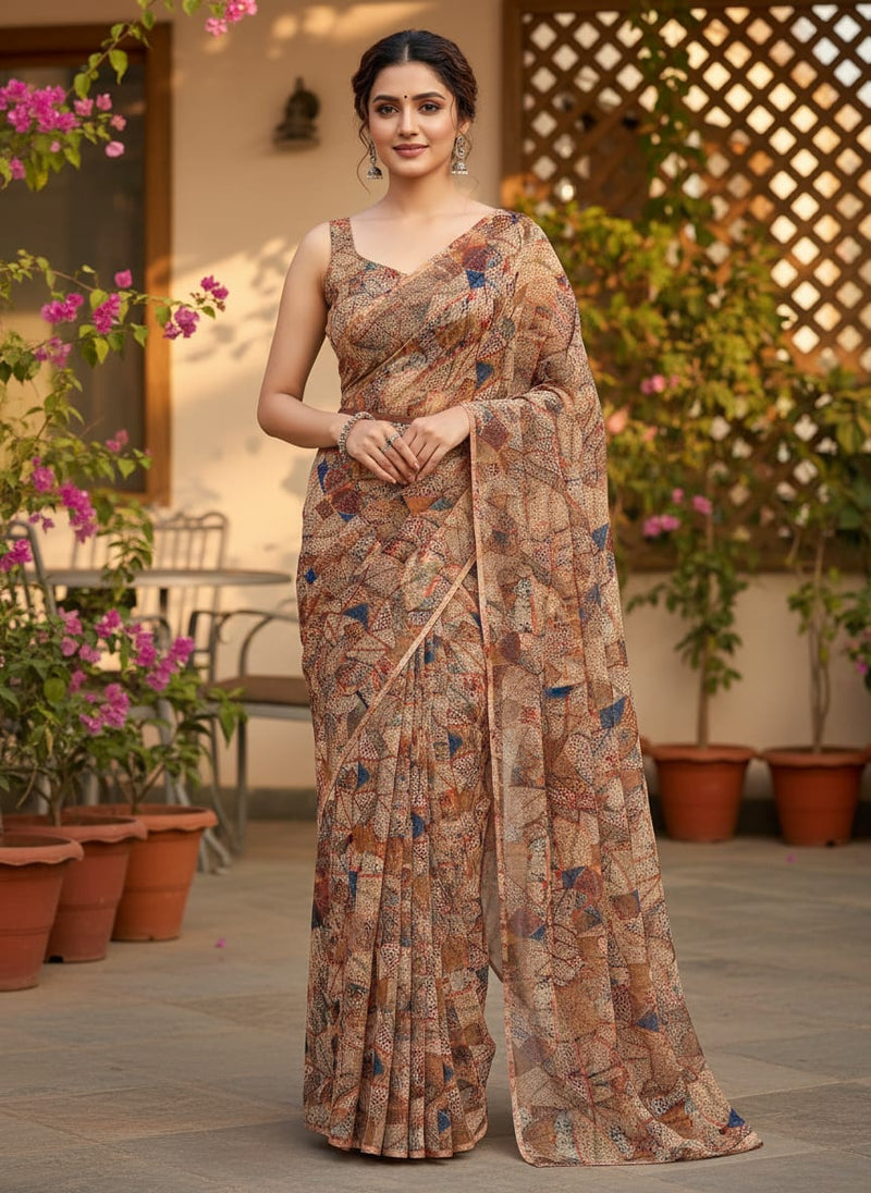 Clothes Pieces With Doted Pattern Digital Printed Fabric - Upada Silk