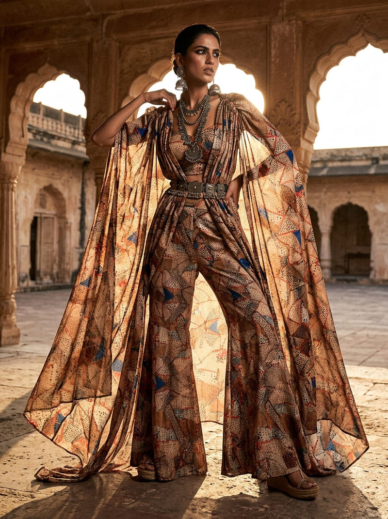 Multicolor Abstract Patchwork Print Upada Silk Digital Printed Fabric