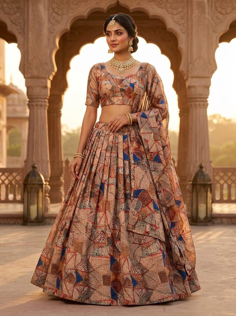 Multicolor Abstract Patchwork Print Upada Silk Digital Printed Fabric