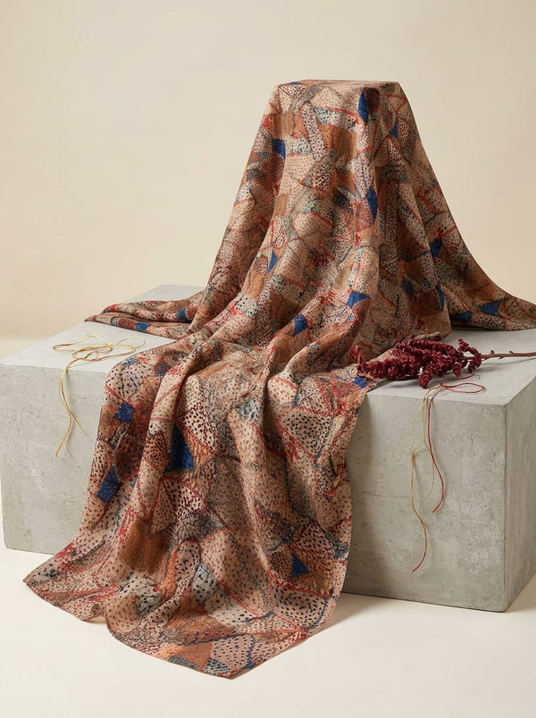 Multicolor Abstract Patchwork Print Upada Silk Digital Printed Fabric - Fabric Editorial Studio Flatlay Lookbook - US-0-TA0183-110