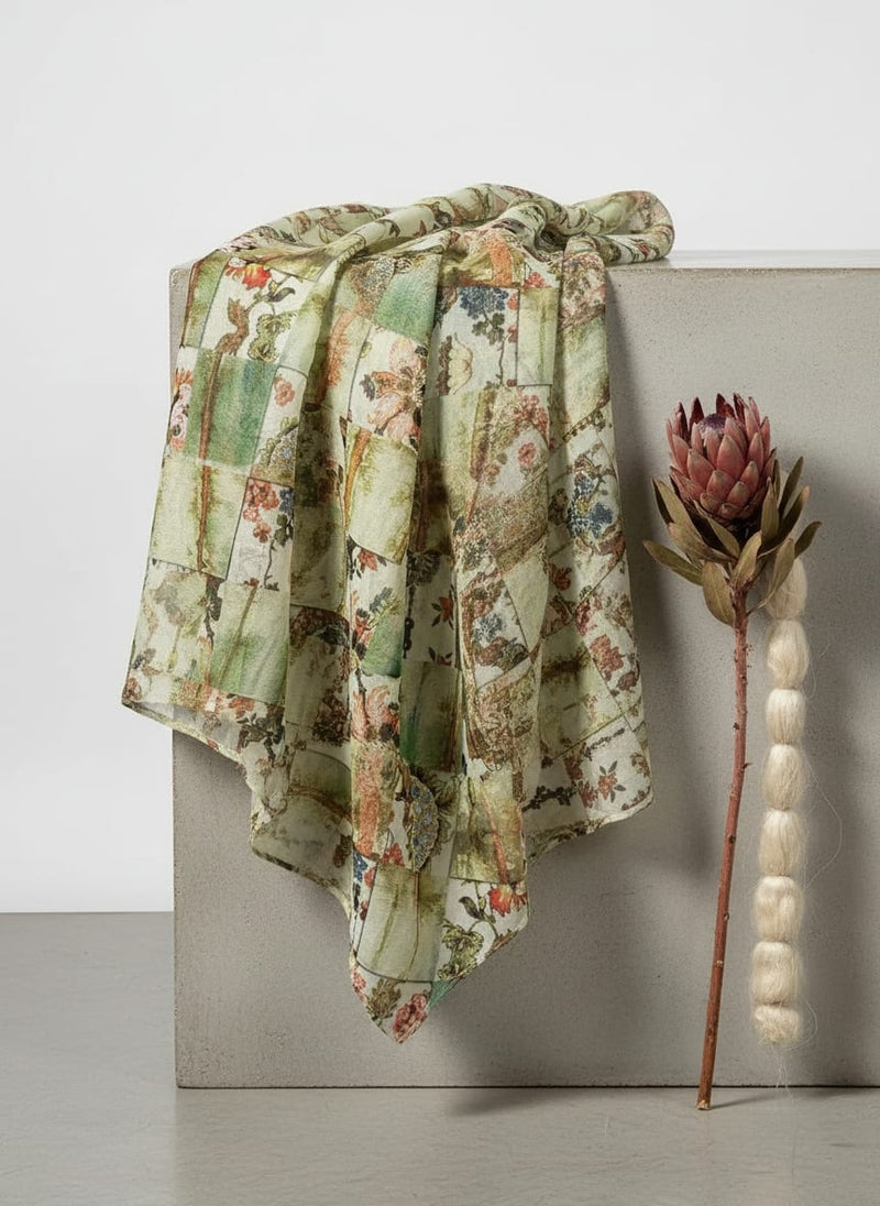 Multicolor Abstract Patchwork Floral Kora Silk Digital Printed Fabric