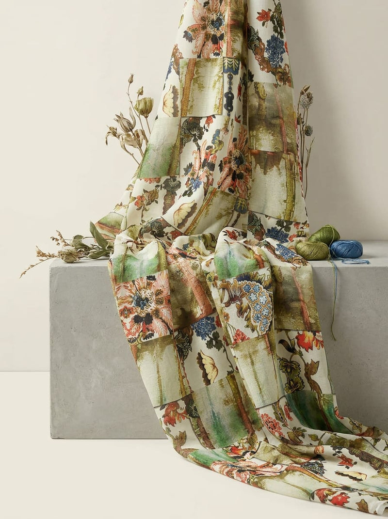 Multicolor Abstract Floral Patchwork Pure Muslin Digital Printed Fabric