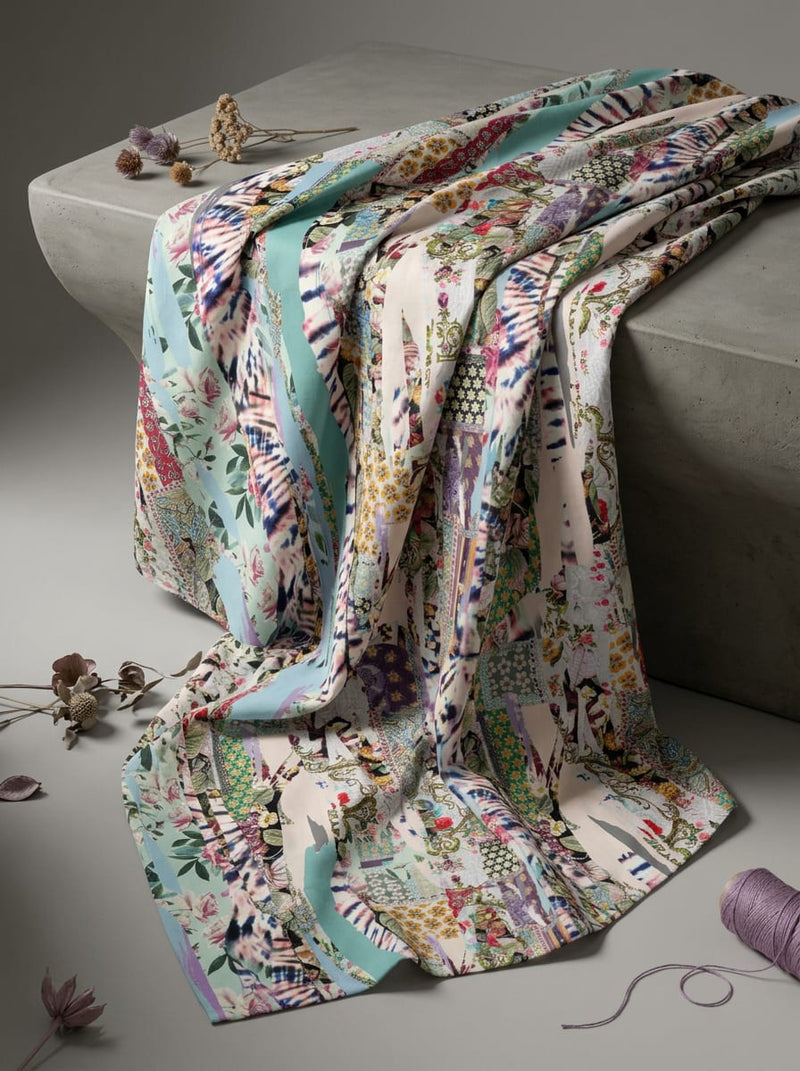 Multicolor Abstract Collage Patchwork Pure Cotton Digital Printed Fabric