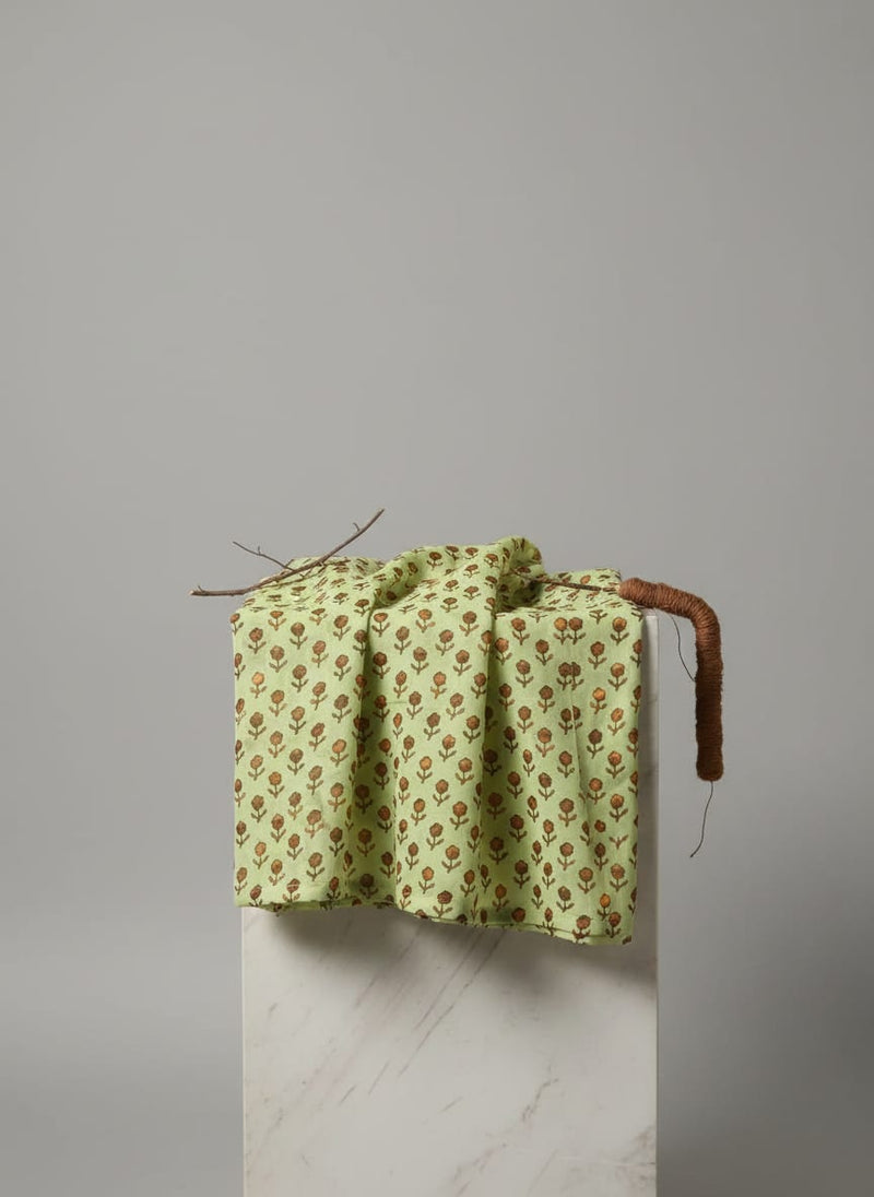 Tiny Golden Flower With Deco Colour Digital Printed Fabric - Poly Muslin