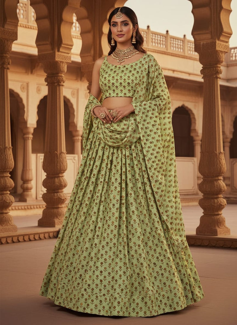 Tiny Golden Flower With Deco Colour Digital Printed Fabric - Upada Silk