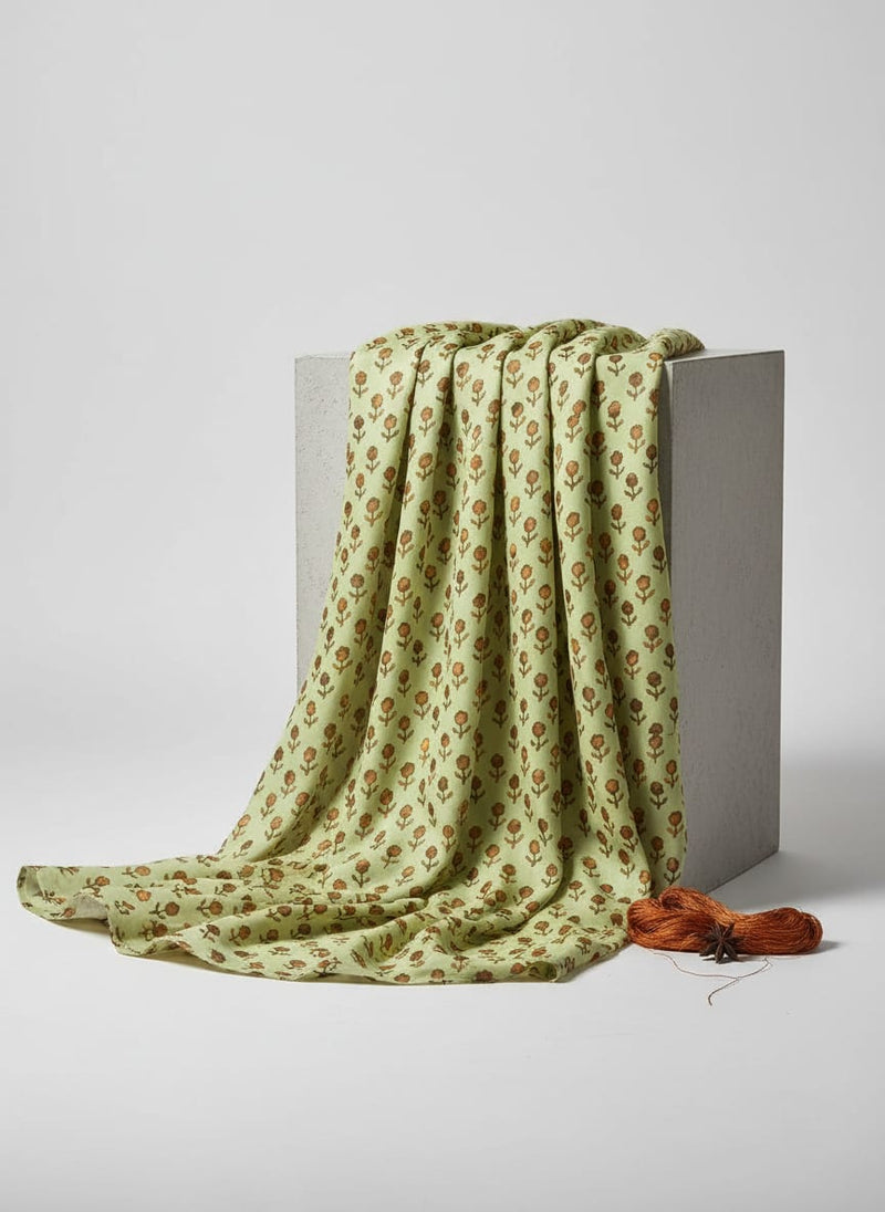 Tiny Golden Flower With Deco Colour Digital Printed Fabric - Upada Silk