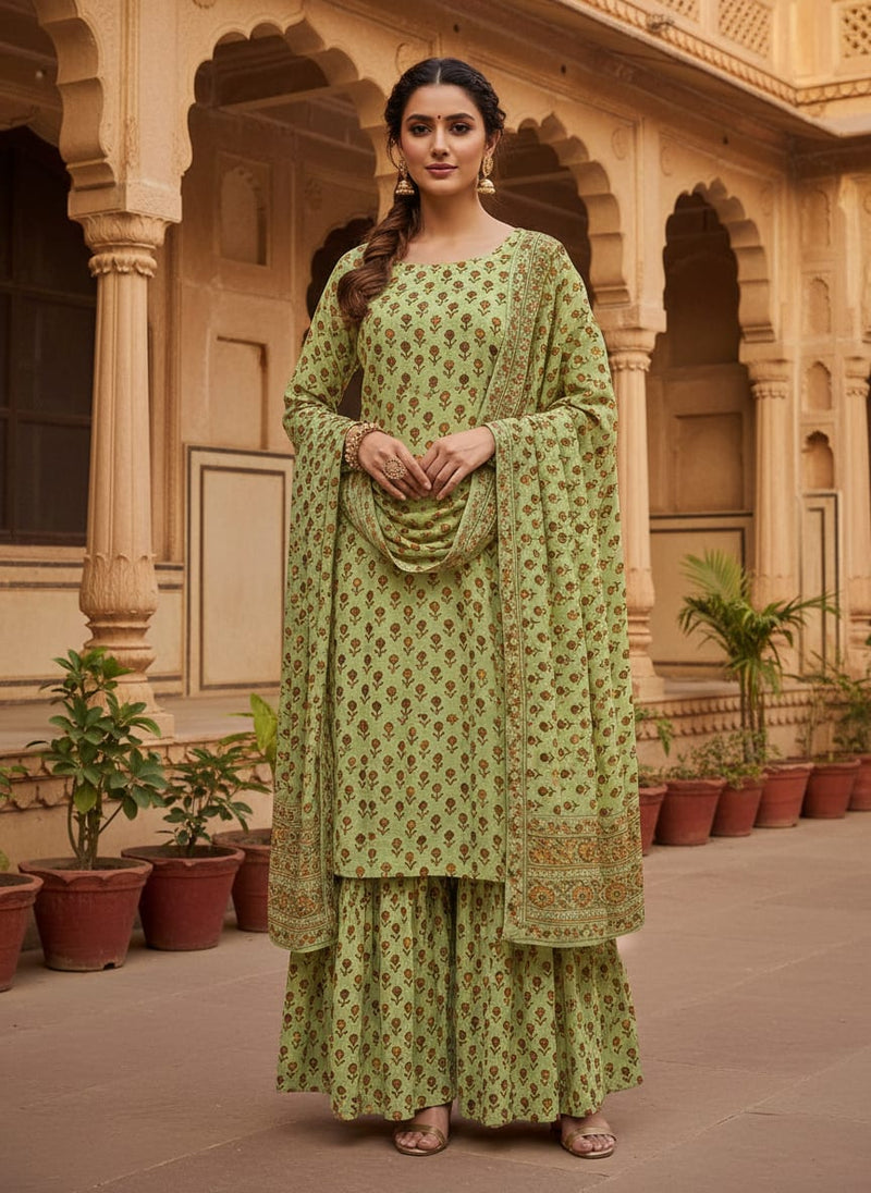 Tiny Golden Flower With Deco Colour Digital Printed Fabric - Upada Silk