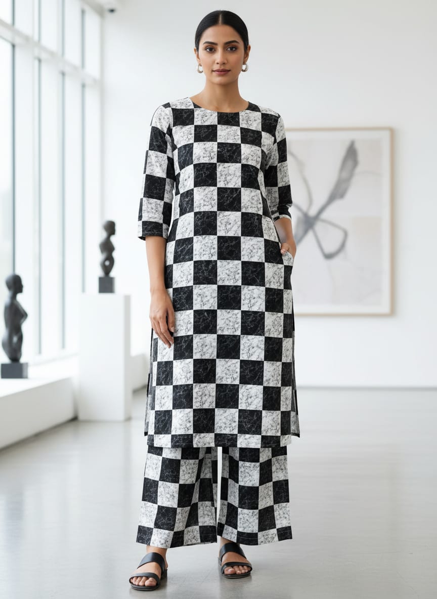 Black Marble Texture Checkered Pure Cotton Digital Printed Fabric