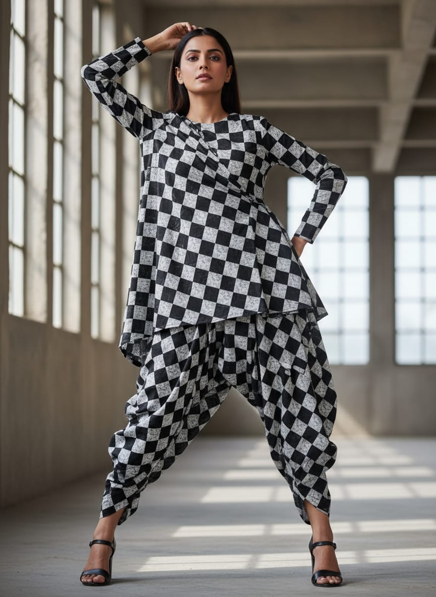 Black Marble Texture Checkered Pure Cotton Digital Printed Fabric