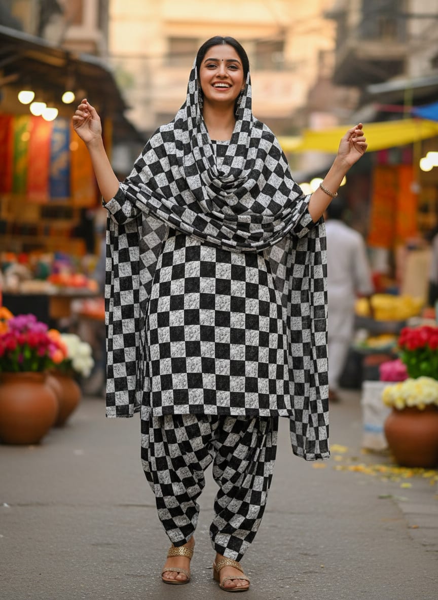 Black Marble Texture Checkered Pure Cotton Digital Printed Fabric