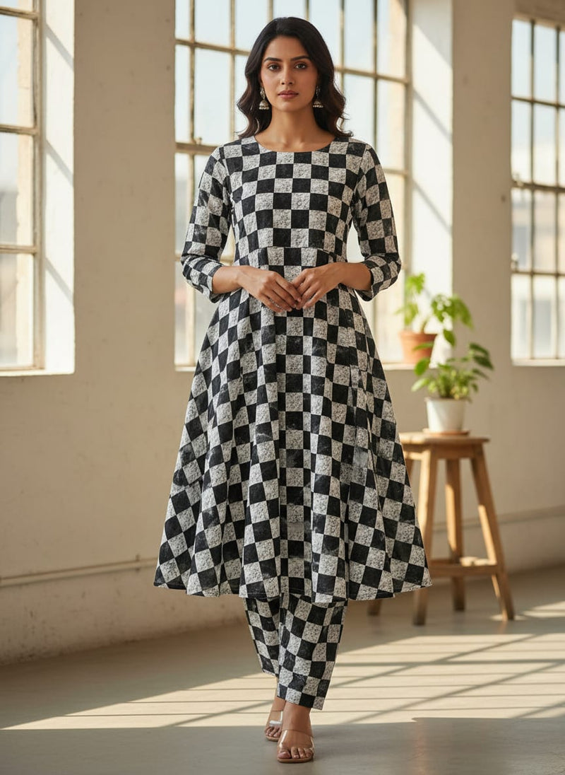 Black Marble Texture Checkered Pure Cotton Digital Printed Fabric