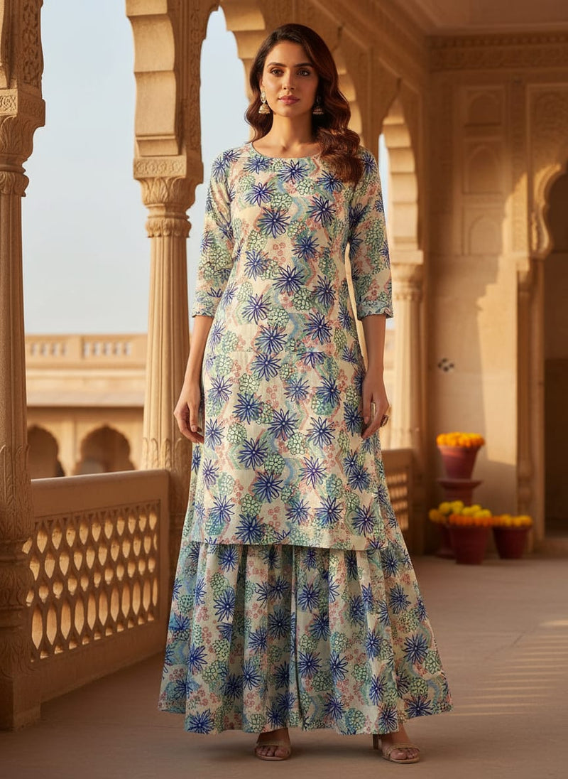 Morden Lily Floral Flower Digital Printed Fabric - Upada Silk