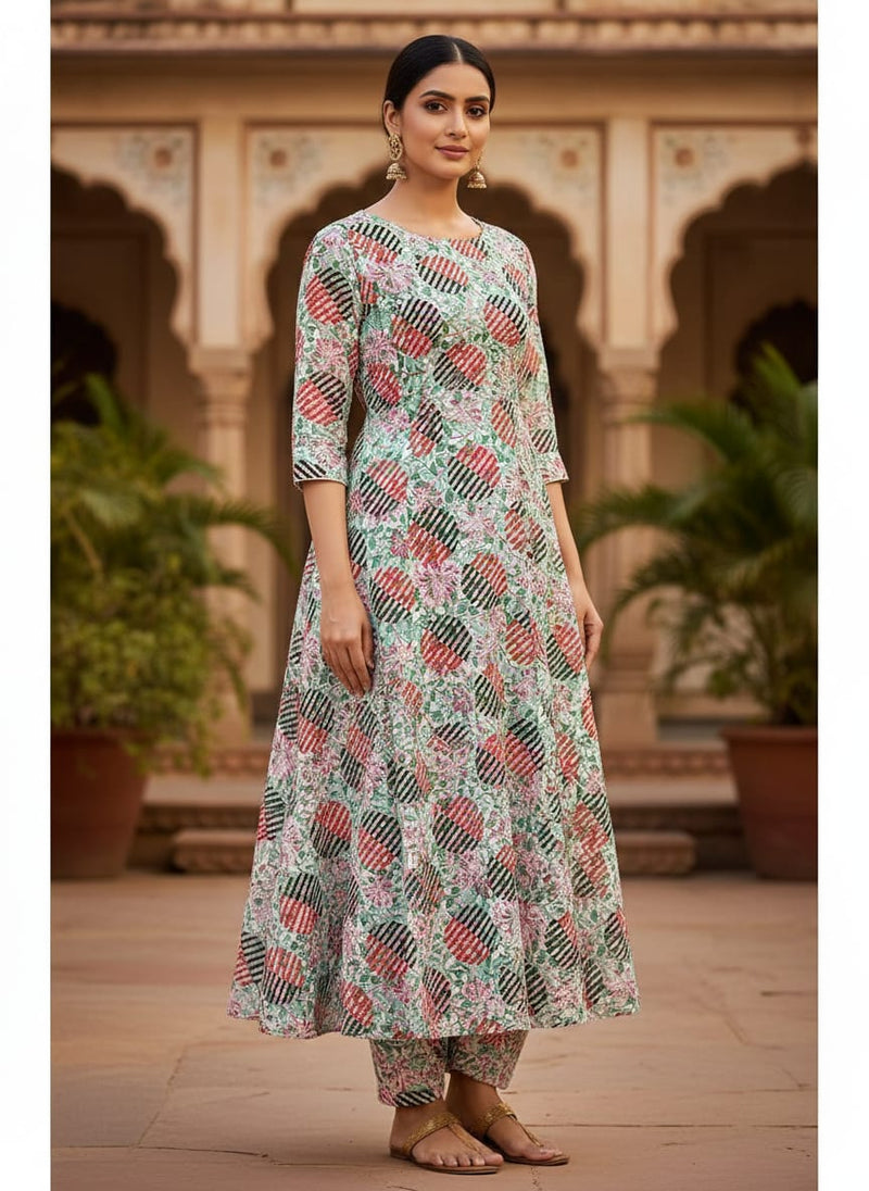 Romantic Valley Of Pink Flower Digital Printed Fabric - Kora Silk
