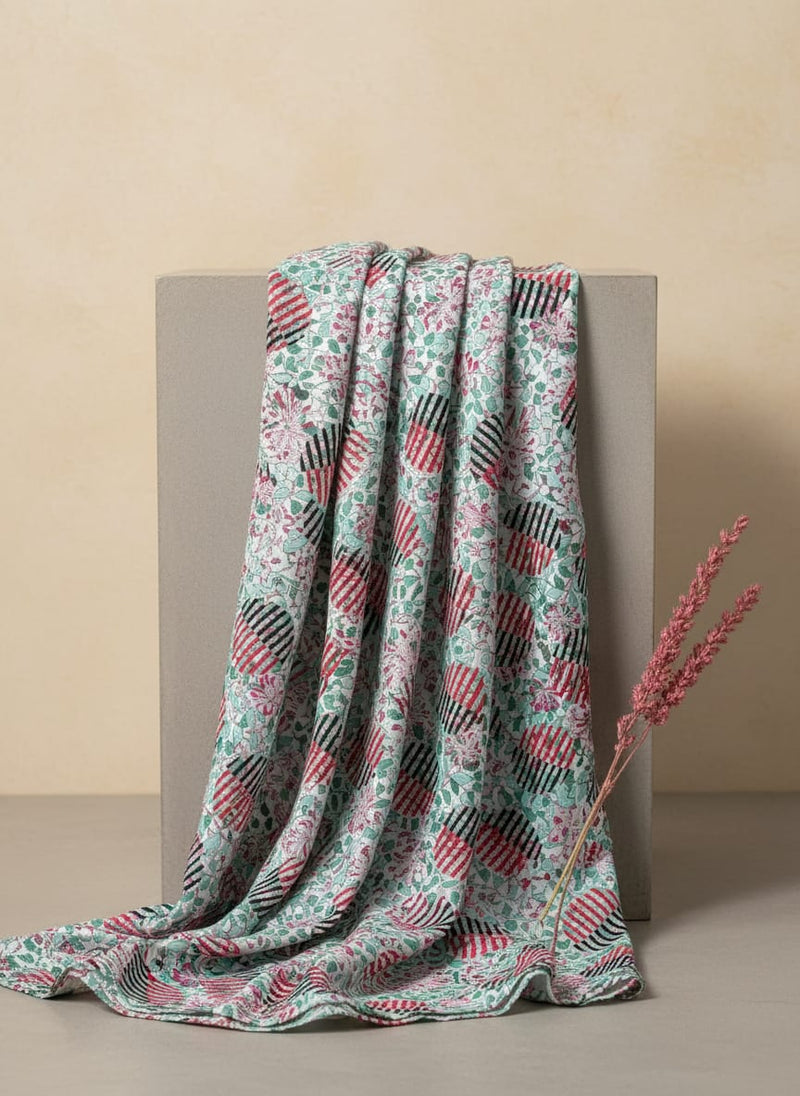 Romantic Valley Of Pink Flower Digital Printed Fabric - Upada Silk