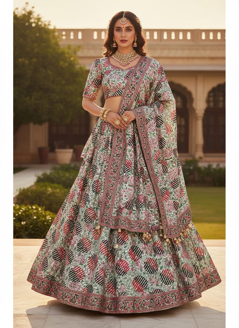 Romantic Valley Of Pink Flower Digital Printed Fabric - Upada Silk