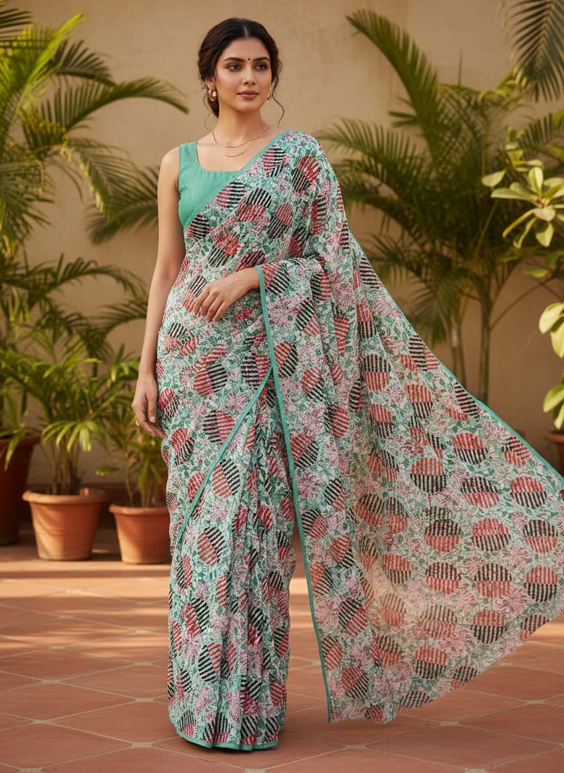 Romantic Valley Of Pink Flower Digital Printed Fabric - Pure Georgette