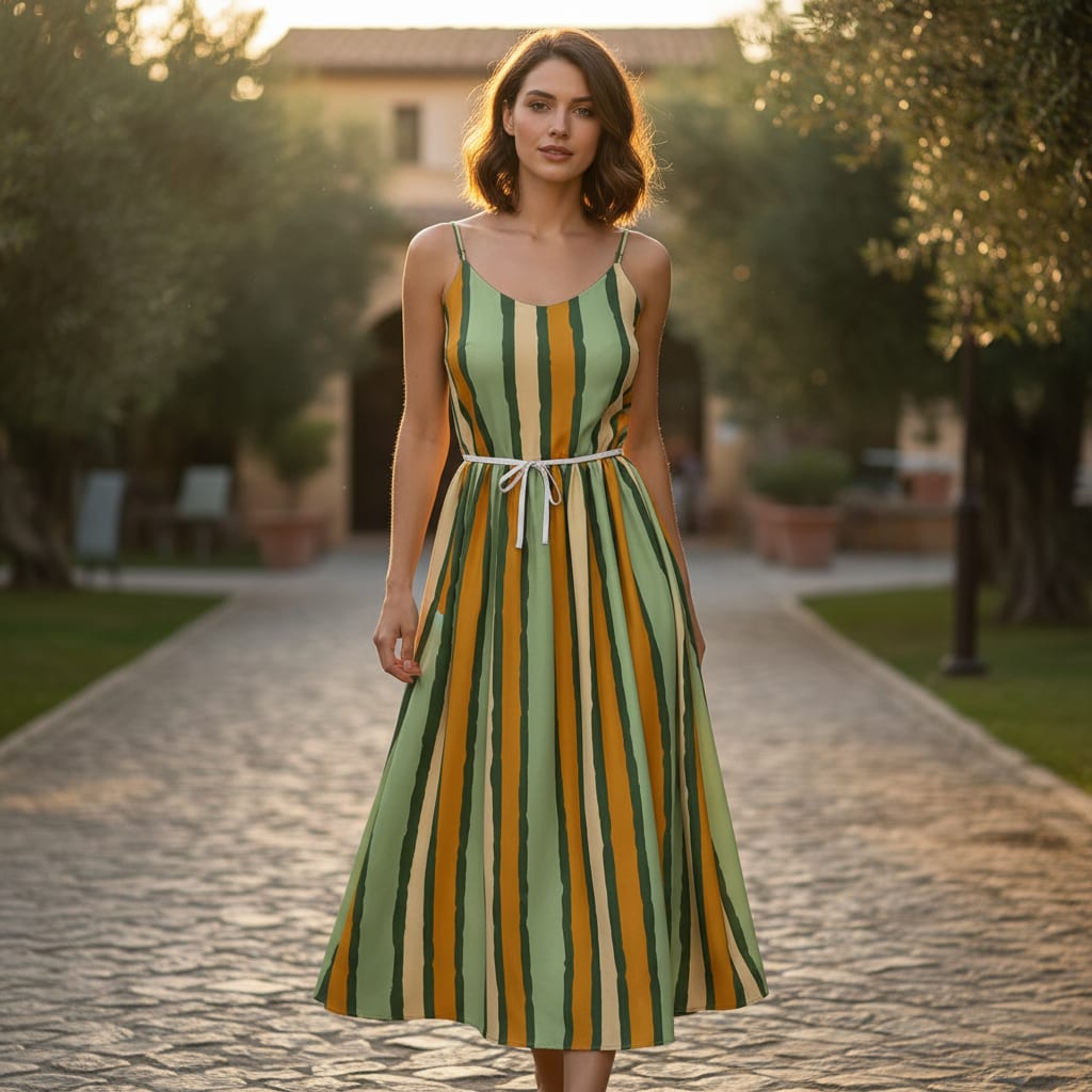 Yellow Green Stripes Digital Printed Fabric