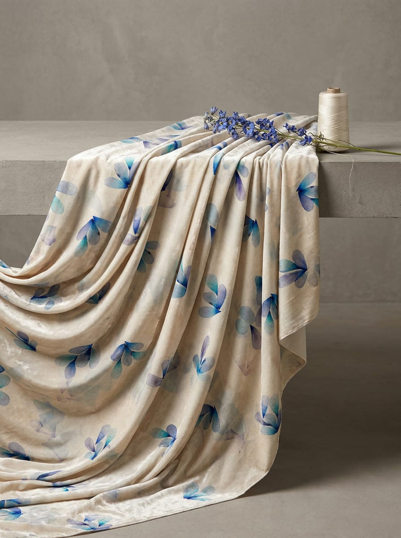 Cream Abstract Watercolour Petals Muslin Digital Printed Fabric